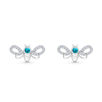 Bee Butterfly Earrings Stud Turquoise Push Back 925 Sterling Silver Wholesale